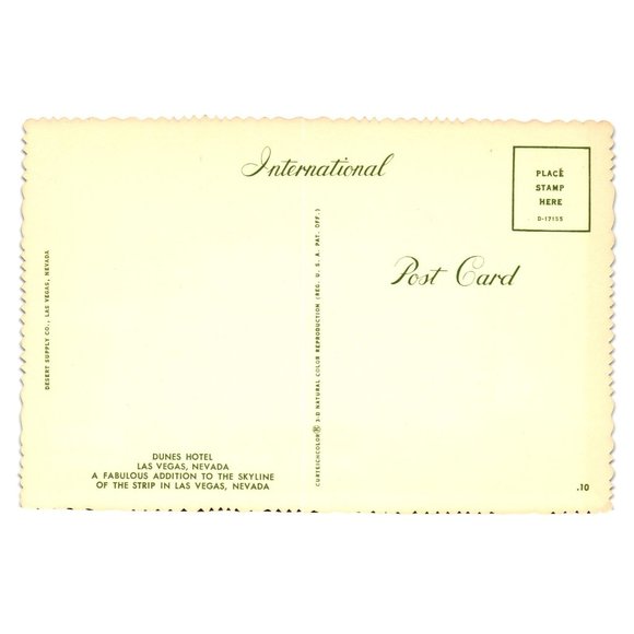 Vintage Postcard Dunes Hotel Casino Marquee Night Lights Las Vegas Nevada - Picture 2 of 2